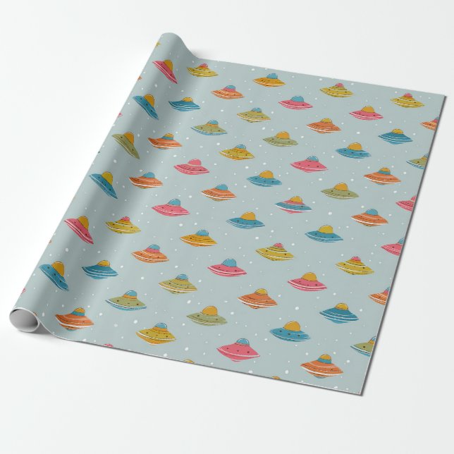Cadeau Papier d'emballage de vaisseau spatial coloré (Déroulé)