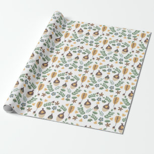 Cadeau Papier d'emballage de verdure florale de glands d'