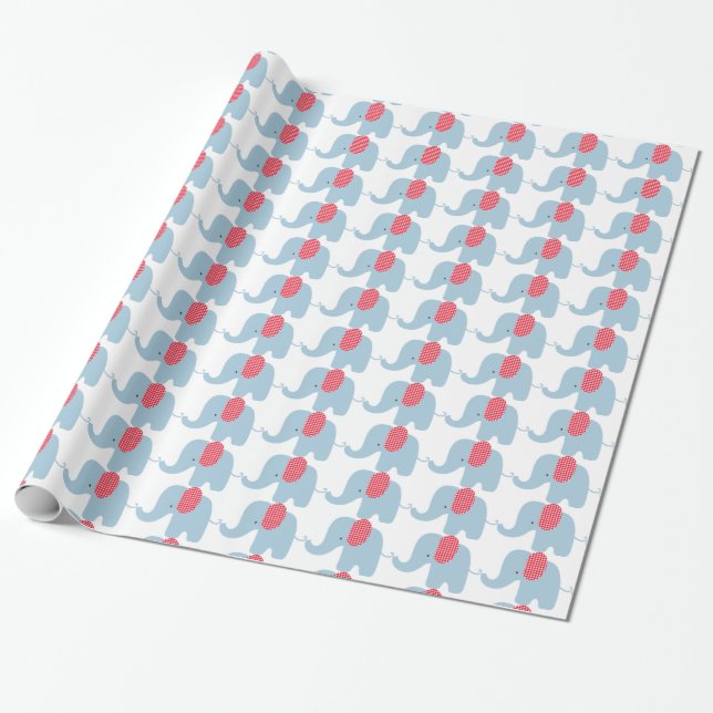 Cadeau Papier d'emballage d'éléphant de bébé rouge et (Déroulé)