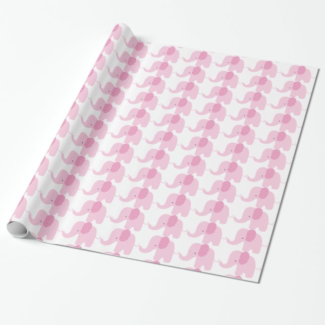 Cadeau Papier d'emballage d'éléphant rose de bébé (Déroulé)
