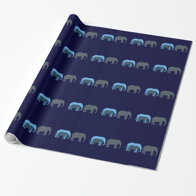 Cadeau Papier d'emballage d'éléphants bleus (Déroulé)