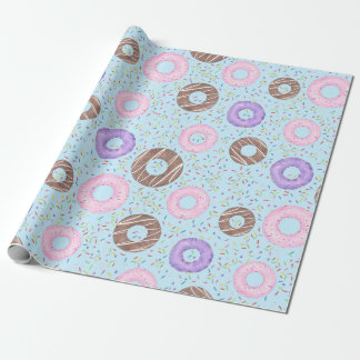 Cadeau Papier d'emballage Délicieux Donuts sur fond Bleu