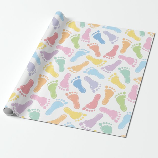 Cadeau Papier d'emballage d'empreintes de pas de bébé (Déroulé)