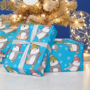 Cadeau Papier d'emballage des manchots d'hiver