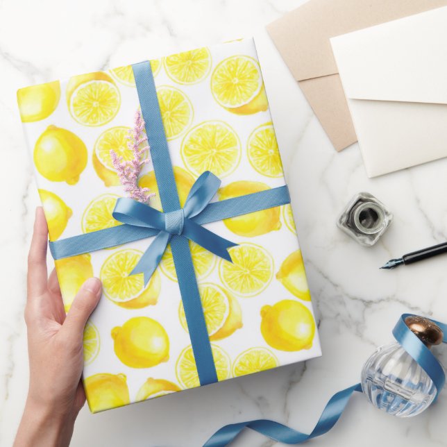Cadeau Papier d'emballage design citrons d'aquarelle (Cadeaux)