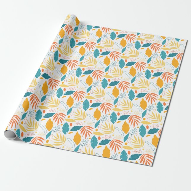 Cadeau papier d'emballage design de feuillage bleu et or (Déroulé)