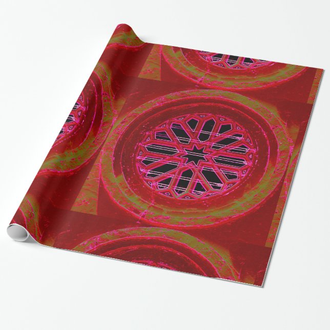 Cadeau papier d'emballage design mandala rouge (Déroulé)