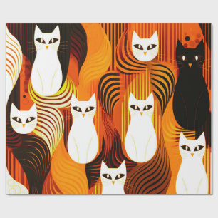 Cadeau Papier d'emballage d'halloween Chat Blanc orange