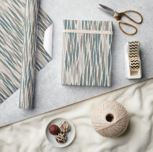 Cadeau Papier d'emballage diamant à chevrons gris blanc