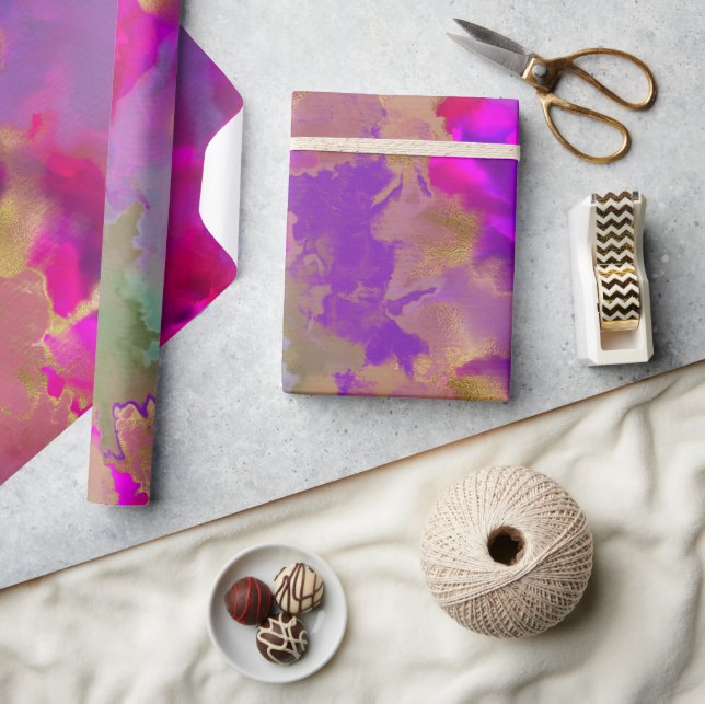 Cadeau Papier d'emballage d'impression rose, violet, vert (Artisanat)