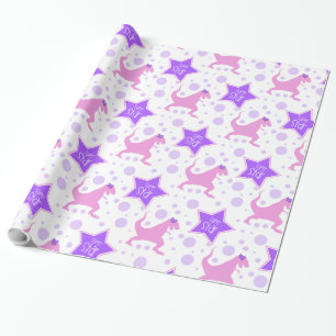 Cadeau Papier d'emballage Dinosaure Super Star Rose et