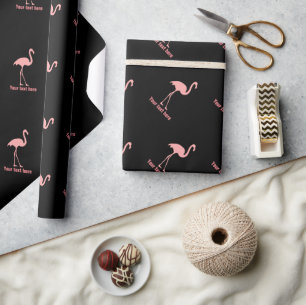 Cadeau Papier d'emballage d'oiseau flamand noir et rose p