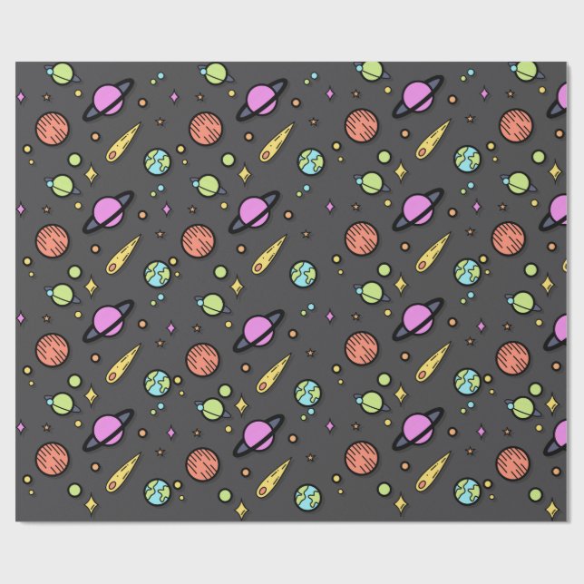 Cadeau Papier d'emballage Doodle spatial coloré (Plat)
