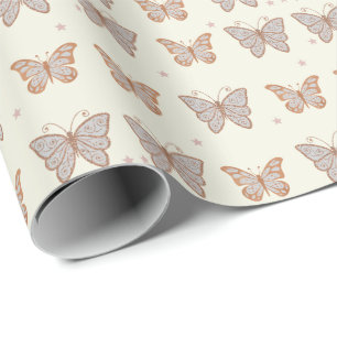 Cadeau Papier d'emballage d'or de papillon métallique