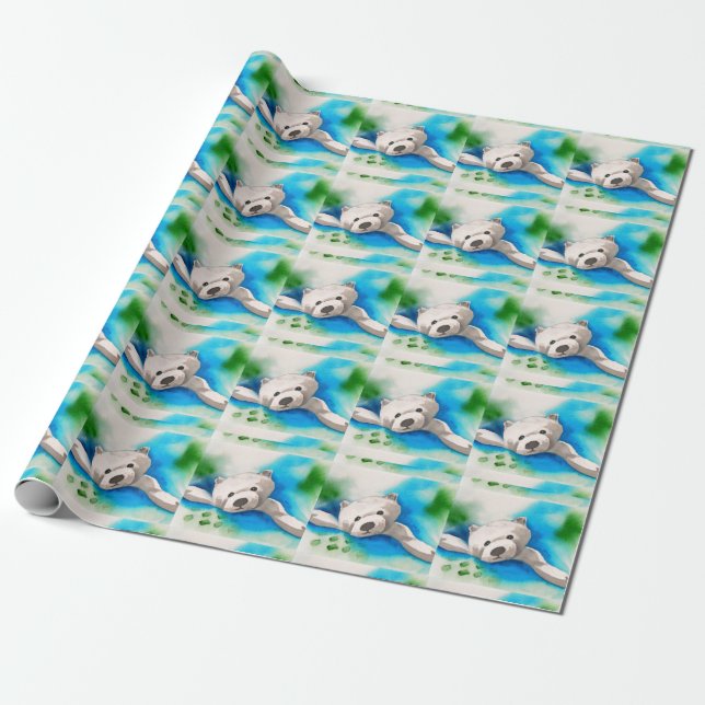 Cadeau Papier d'emballage d'ours blanc de vacances (Déroulé)