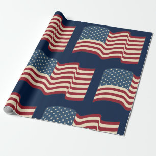 Cadeau Papier d'emballage Drapeau Américain Rustique