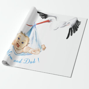 Cadeau Papier d'emballage drôle de Cigogne et Bébé pour B