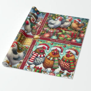 Cadeau Papier d'emballage drôle de poulets de Noël avec t