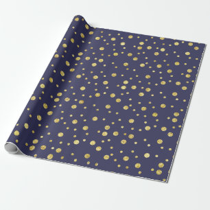 Cadeau Papier d'emballage élégant à pois bleu marine doré