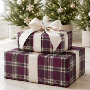 Cadeau Papier d'emballage élégant tartan burgundy pour No