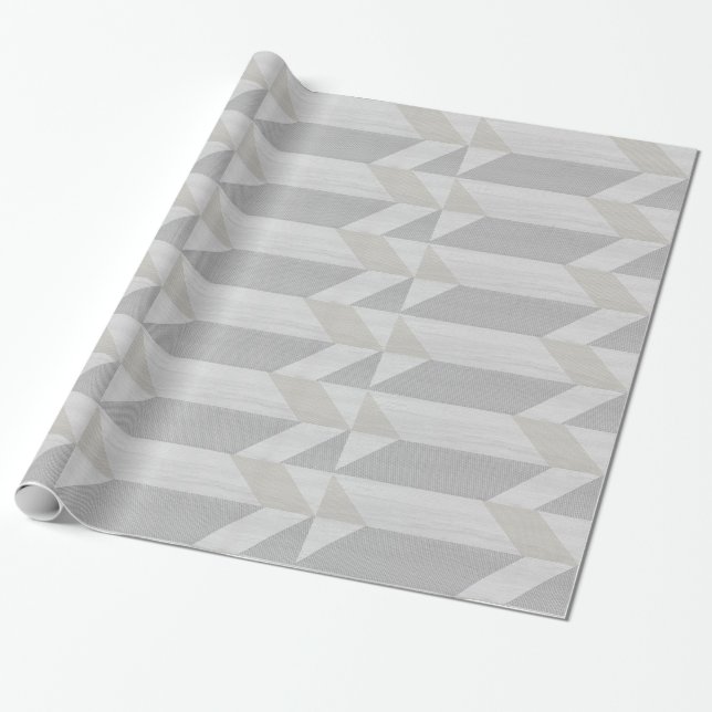 Cadeau papier d'emballage en bois gris motif géométrique (Déroulé)