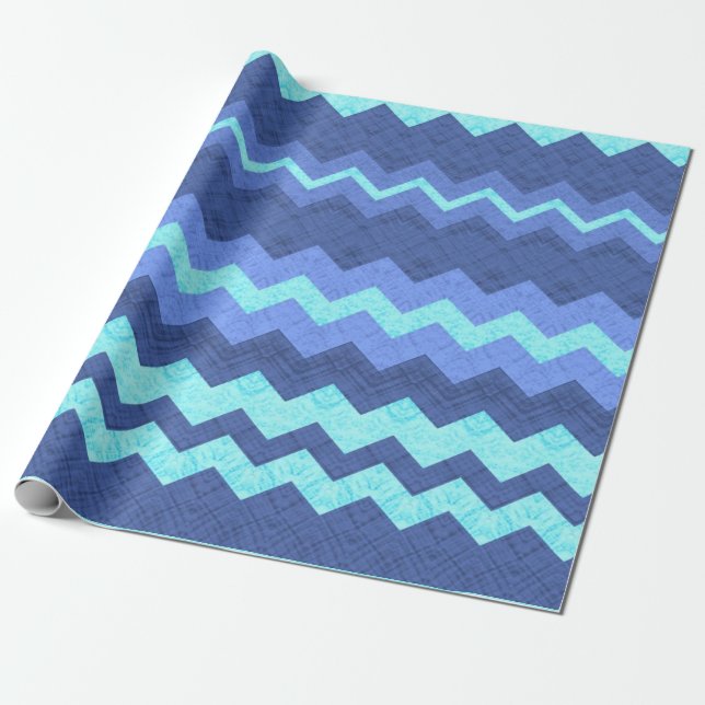 Cadeau papier d'emballage en chevron bleu (Déroulé)