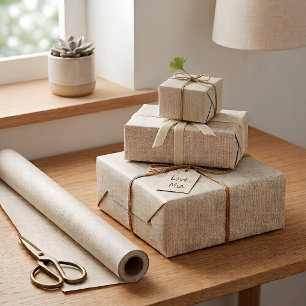 Cadeau Papier d'emballage en lin faux crème naturel motif
