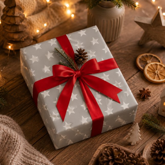 Cadeau Papier d'emballage Étoiles Grises Douces (Soft gray star wrapping paper adds timeless elegance to Christmas gifts and holiday celebrations.)