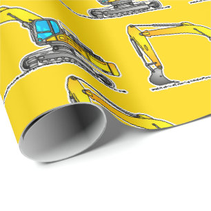 Cadeau Papier d'emballage excavatrice jaune, emballage ca