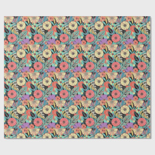 Cadeau Papier d'emballage, Explosion Florale Rétro Vibran