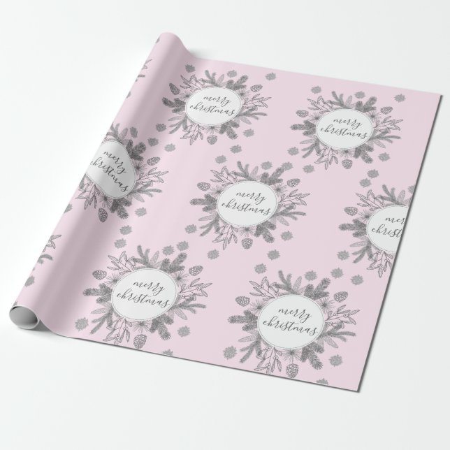Cadeau Papier d'emballage férié rose Rustic Boughs (Déroulé)
