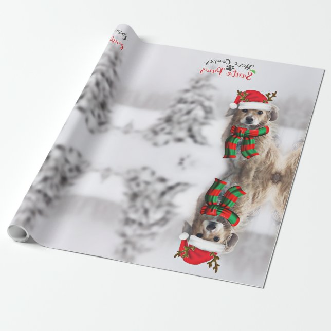 Cadeau Papier d'emballage Festive Dog Christmas (Déroulé)