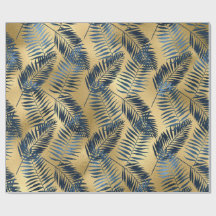 Papier d'emballage feuille de palmier bleu or