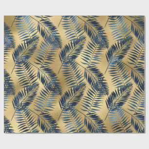 Cadeau Papier d'emballage feuille de palmier bleu or