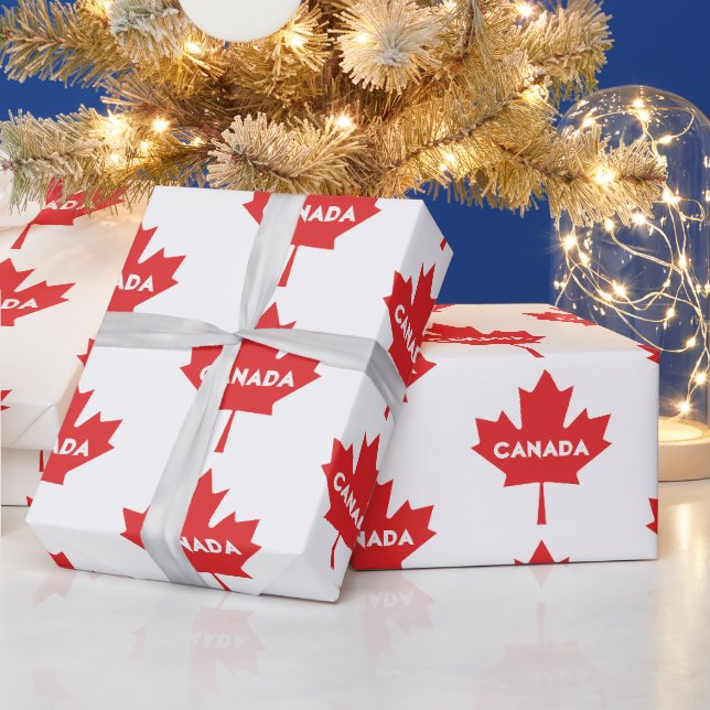 Cadeau Papier d'emballage feuille d'érable canadienne – R (Vacances)