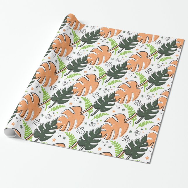 Cadeau papier d'emballage feuille tropical (Déroulé)