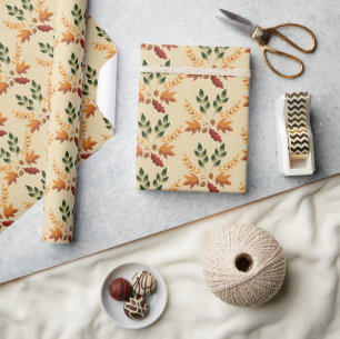 Cadeau Papier d'emballage Feuilles d'automne et glands