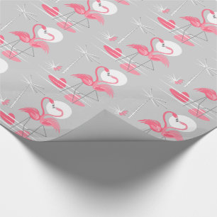 Cadeau papier d'emballage Flamant rose Love
