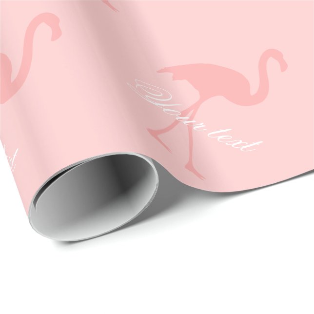 Cadeau Papier d'emballage flamingo rose | Texte personnal (Coin rond)