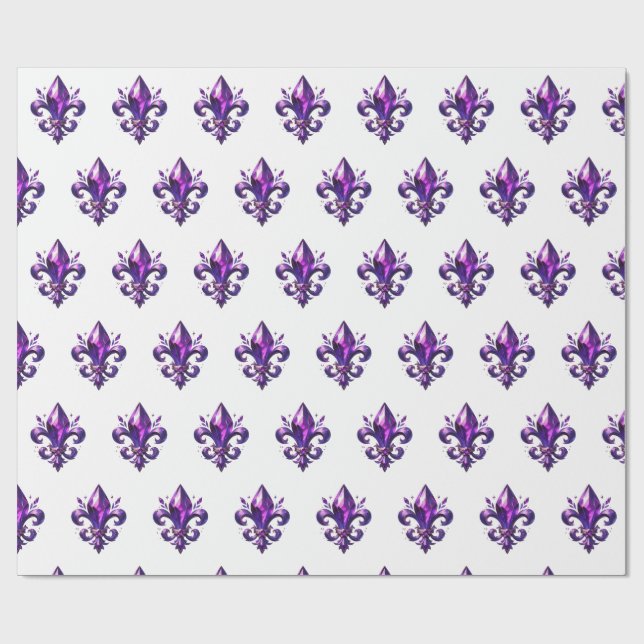 Cadeau papier d'emballage fleur de lys violet  (Plat)