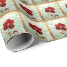 Papier d'emballage Fleur Rouge Vitrail