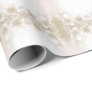 Cadeau Papier d'emballage Fleurs Blanches Ivoire Élégante