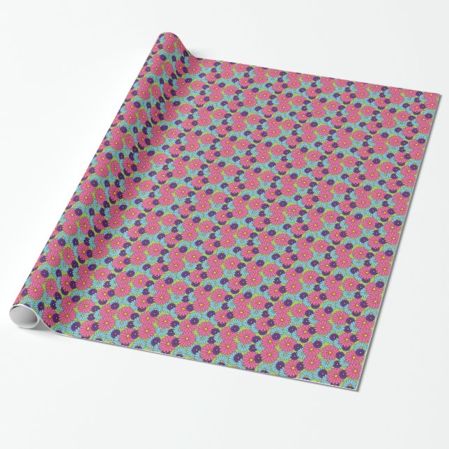 Cadeau Papier d'emballage Fleurs colorées (Déroulé)