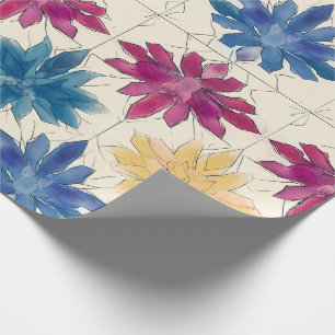 Cadeau Papier d'emballage Fleurs de carreaux à l'aquarell