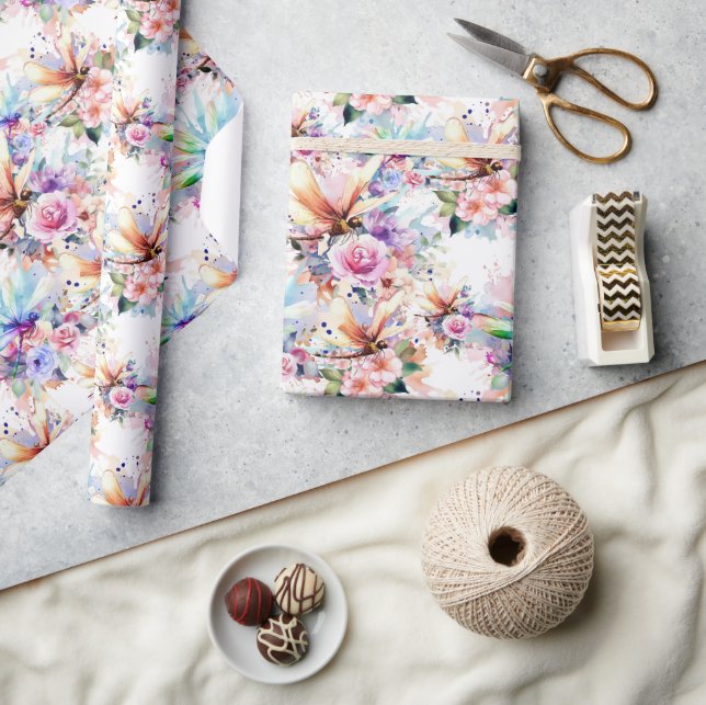 Cadeau Papier d'emballage Fleurs et Libellules (Artisanat)
