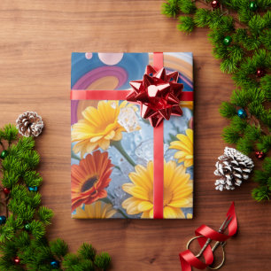 Cadeau Papier d'emballage Fleurs et vagues océaniques