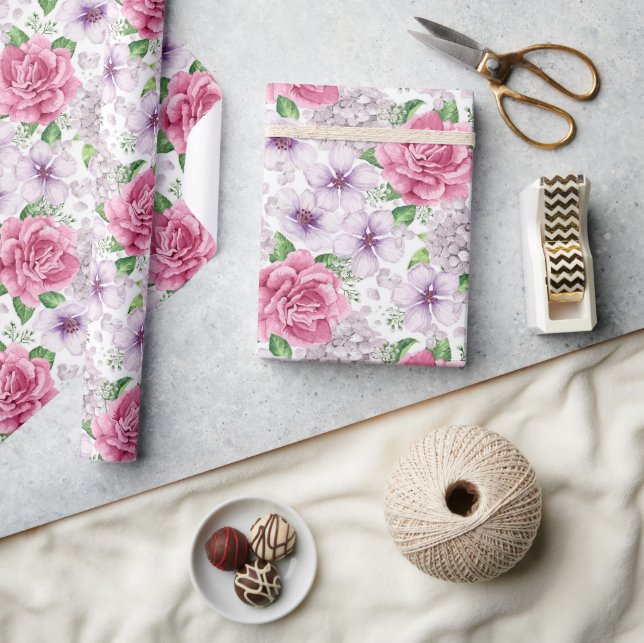Cadeau Papier d'emballage Fleurs roses (Artisanat)