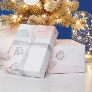 Cadeau Papier d'emballage fleurs roses à l'aquarelle élég