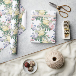 Cadeau Papier d'emballage Fleurs roses pastel