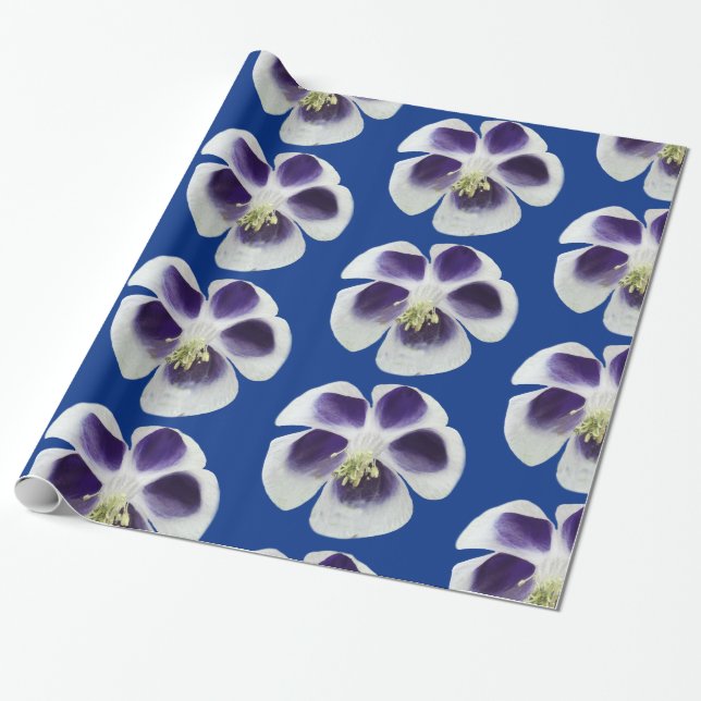 Cadeau Papier d'emballage Fleurs Violettes et Blanches (Déroulé)